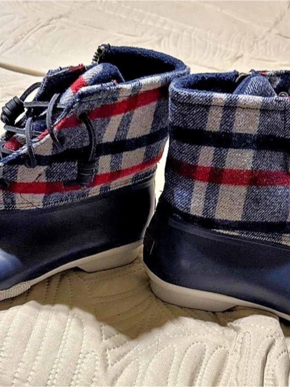 Sperry Saltwater Wool Plaid Duck Boot Blue & Red US 8.5